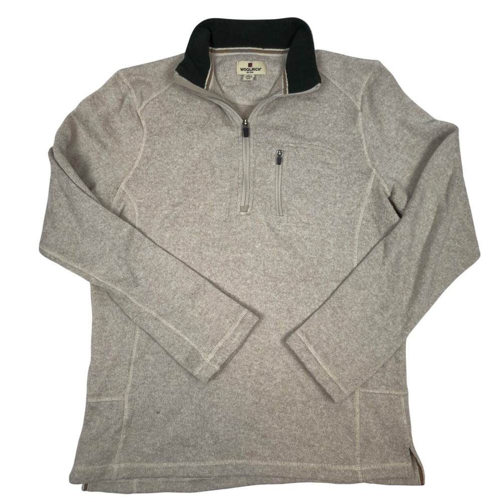 Woolrich Mens Quarter Zip Sweater Knit Fleece Pullover Tan Heather Medium‎